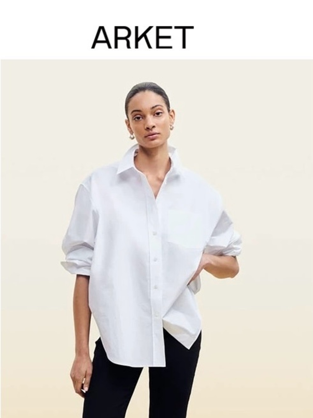 Arket White Women Relaxed Button-Down Cutton Shirt，SZ 36, NEW